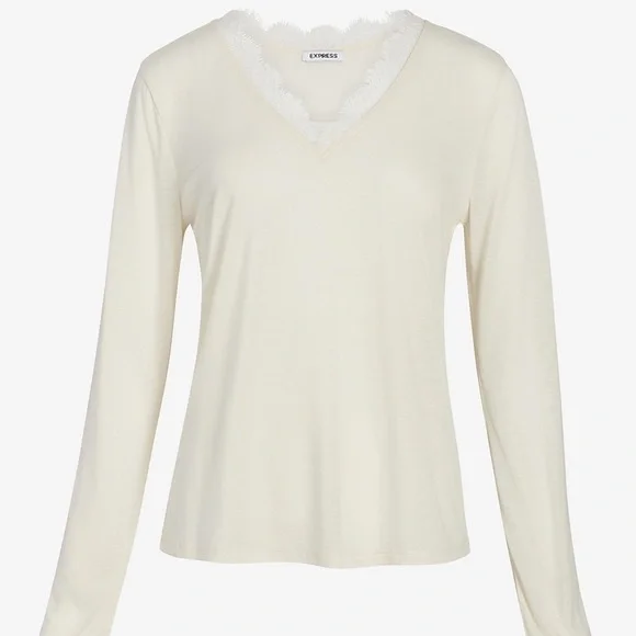 Express Relaxed Lace Pieced V-Neck Tee NWT S - Picture 4 of 11